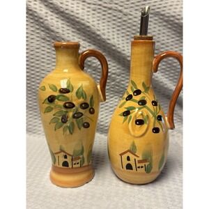 Vintage Pfaltzgraff Olive Grove Oil & Vinegar Jars w/drizzle‎ Spout RARE